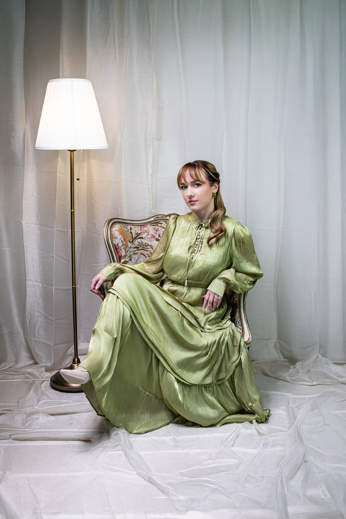 Robe longue fluide vert sauge