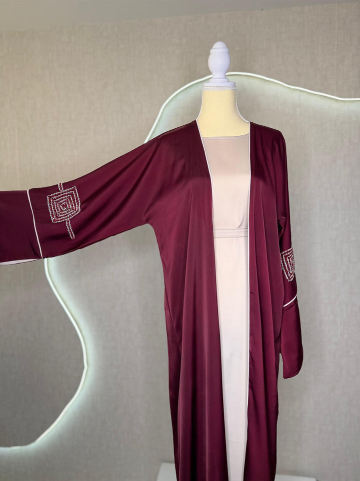 Abaya bordeaux perlée